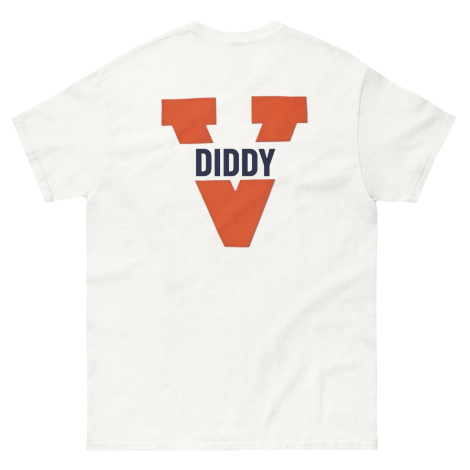 Back of white diddy t-shirt with UVA logo