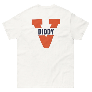 Back of white diddy t-shirt with UVA logo